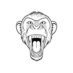 Single line illustration of a ferocious monkey screaming, blank line art, comic style, vector style 