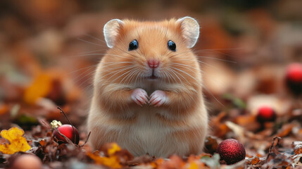 A cute hamster in a festive cup. AI