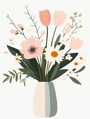Obraz premium Modern Floral Bouquet Illustration in Pastel Vase 