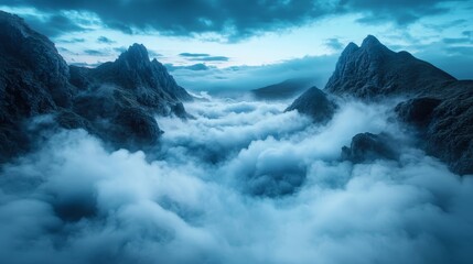 Fototapeta premium Ethereal Smoke Drifting Through Misty Mountains at Twilight