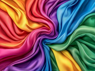 Colorful Fluid Patterns Twisting in Vibrant Rainbow Fabric Design