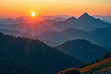 Fototapeta premium mountains with a sunset in the distance