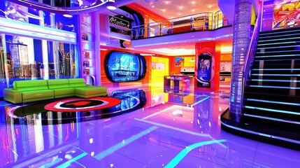 Futuristic vibrant interior design studio