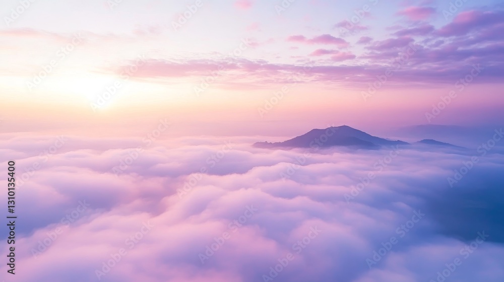 Poster a soft pastel sky with an orange to pink gradient, creating an ideal setting for peaceful and dreamy
