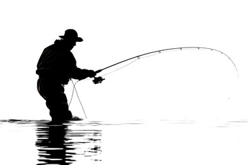 Obraz premium PNG Silhouette of fisherman recreation outdoors fishing.