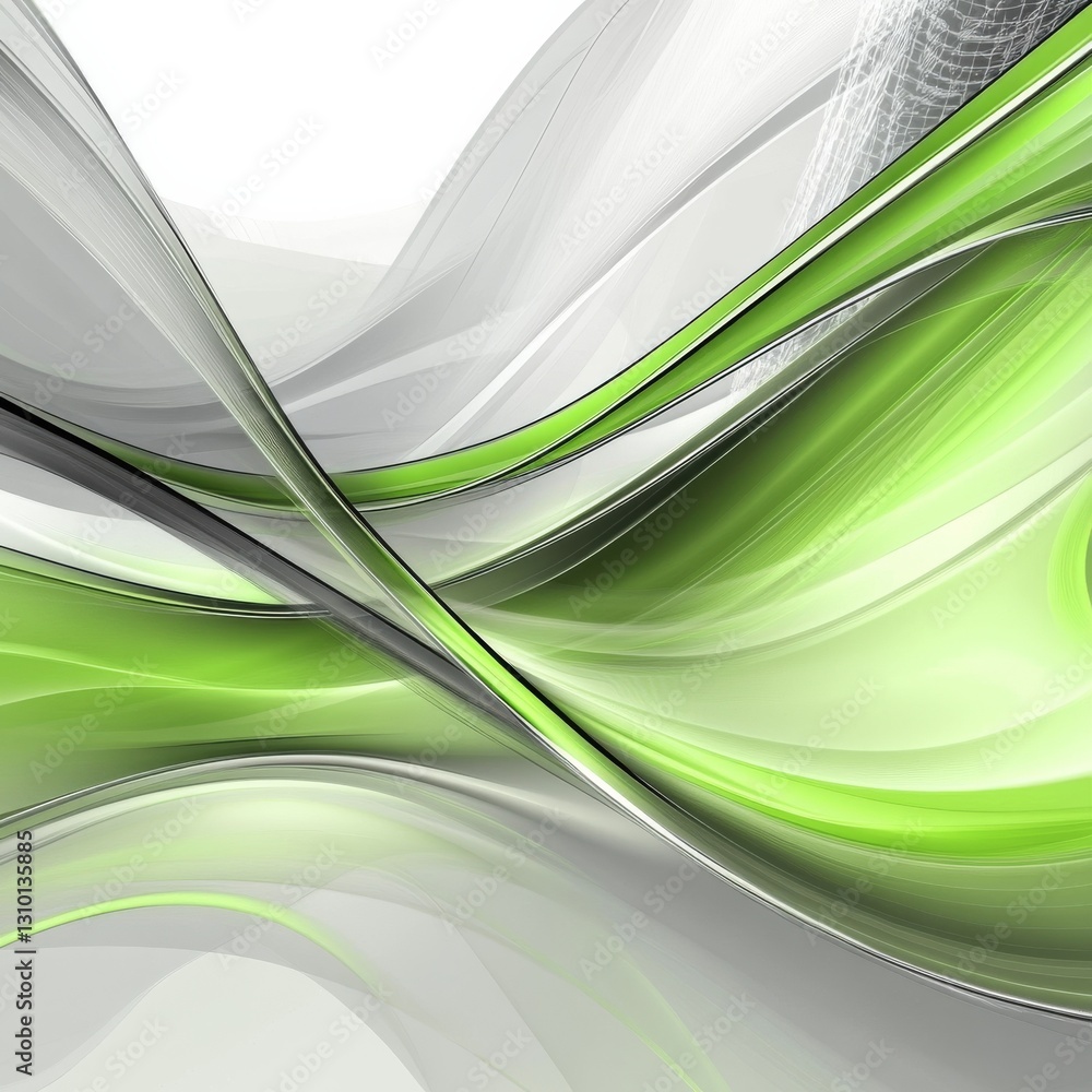 Leinwandbilder Abstract Green and Grey Waves: A Modern and Dynamic Design with Smooth Lines and a Fluid Composition for Contemporary Applications.