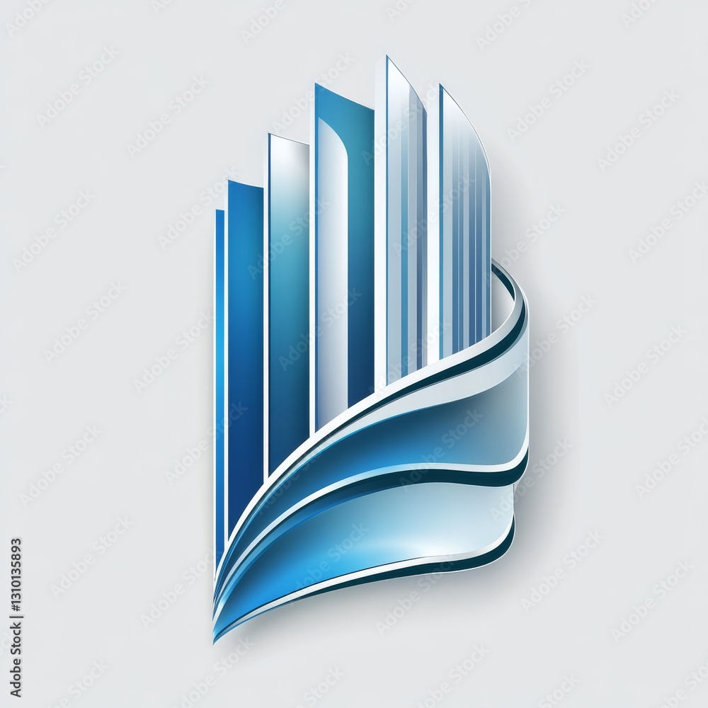 Poster abstract modern blue and white logo design with curving lines and geometric shapes on light gray bac