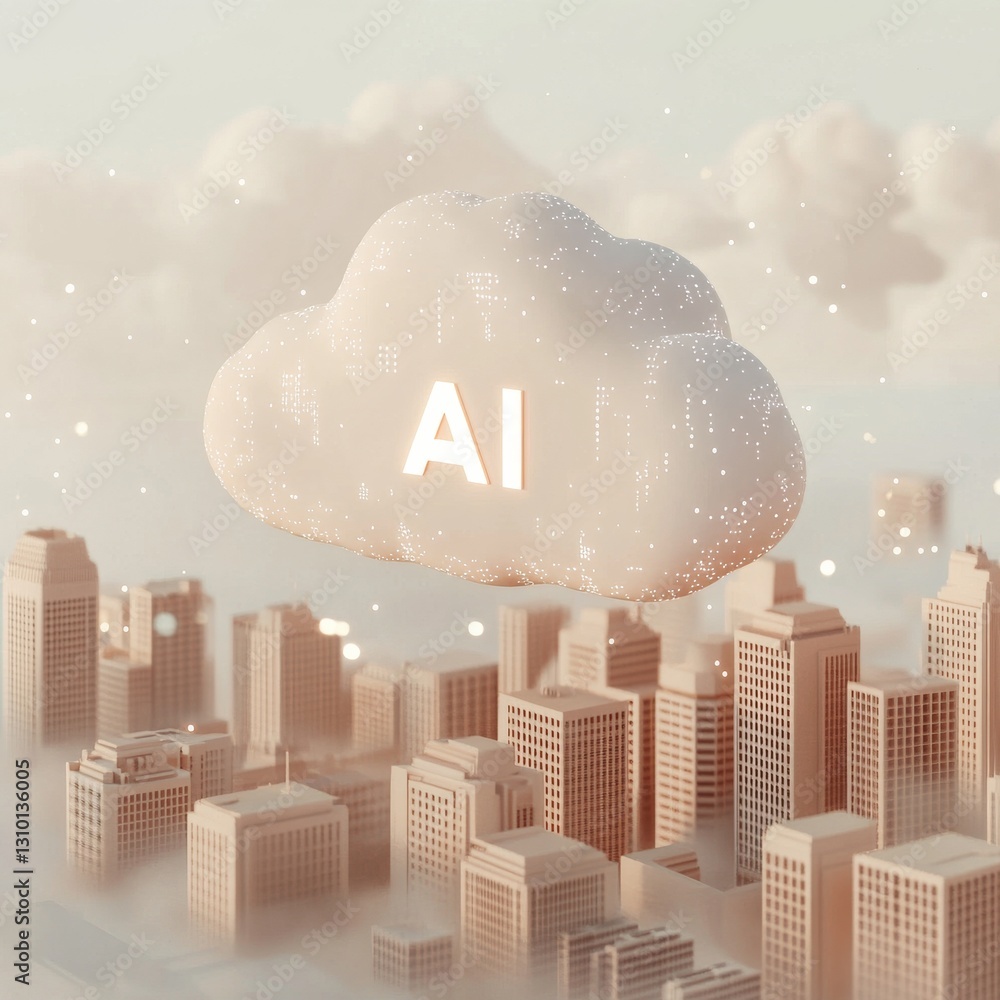 Aufkleber ai cloudscape over metropolis: a vision of the future, showcasing artificial intelligence integratio