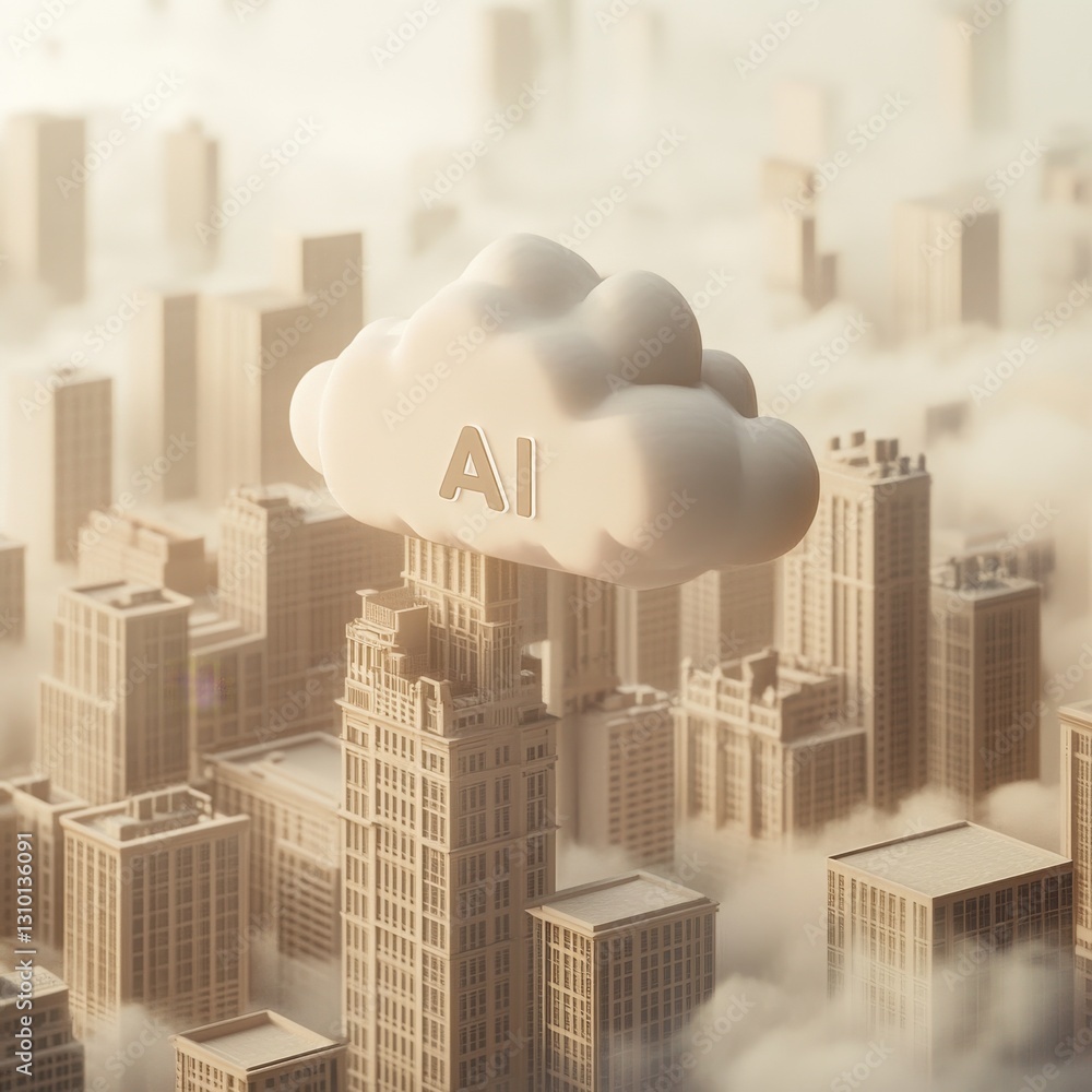 Poster artificial intelligence dominates the metropolis: cloud computing powers a smart, futuristic city la