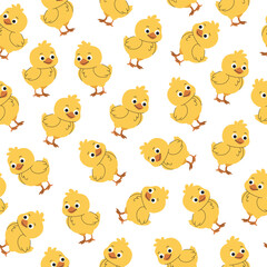 Fototapeta premium Cute cartoon chick baby seamless pattern. Repeating background for Easter, baby clothes and other design.