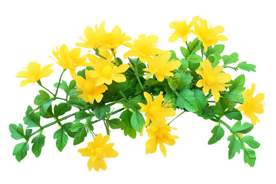 Vibrant yellow flowers blooming lush green branch spring floral bouquet on transparent background