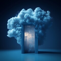 Portal to a Dream: Ethereal Clouds Converging on an Open Doorway, Ajar to a New Reality and Infinite Possibilities.