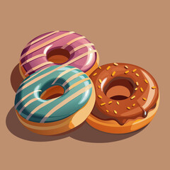 Colorful donuts with icing and sprinkles on a neutral background