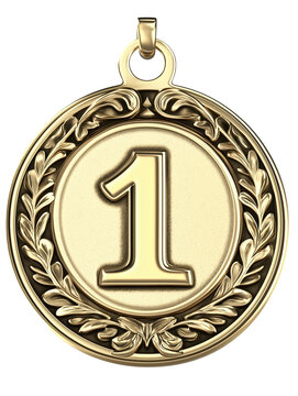 Medalla de oro con la inscripci&oacute;n de ganador, primero, fondo transparente