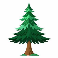 Vibrant green pine tree illustration with a minimalist white background