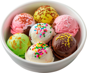 Deliciosas bolas de helado sobre fondo transparente