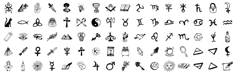 A Collection of Ancient Symbols: Explore a vast array of esoteric symbols, carefully depicted with intricate details and a timeless aesthetic.