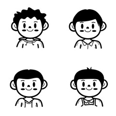 Set Of Cute Cartoon Hand-Drawn Little Boy Characters