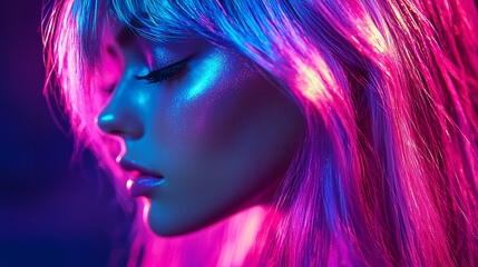 close-up portrait with highlights against a deep violet background