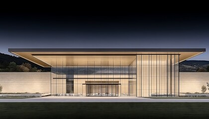 Fototapeta premium Architectural image depicting the modern design of a building at night