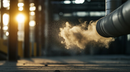 An exhaust vent from a powerful dust collection unit releases purified air, preventing the spread of hazardous construction dust.