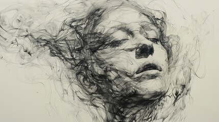Fototapeta premium A captivating digital sketch showcases a human figure with ghostly features. Graceful lines swirl around, creating a sense of movement and emotion in an ethereal manner.