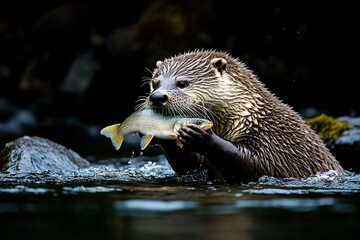 River otter proudly displays its fresh catch
