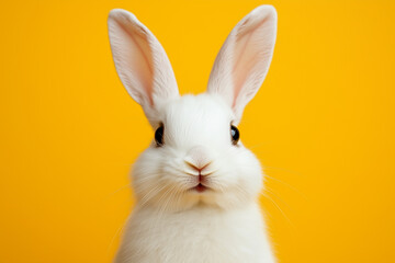 Obraz premium White Easter bunny on yellow background