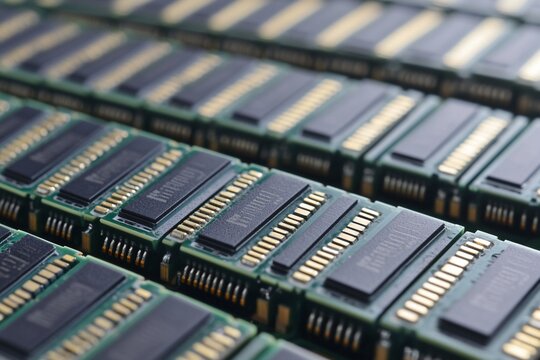 Rows of computer memory modules