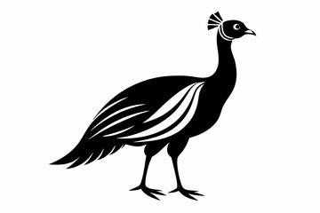 guineafowl silhouette line art vector illustration with a white background