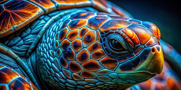 Macro Leather Turtle Shell Texture, Closeup Reptile Skin, Detailed Scaly Surface,  High Resolution Photography