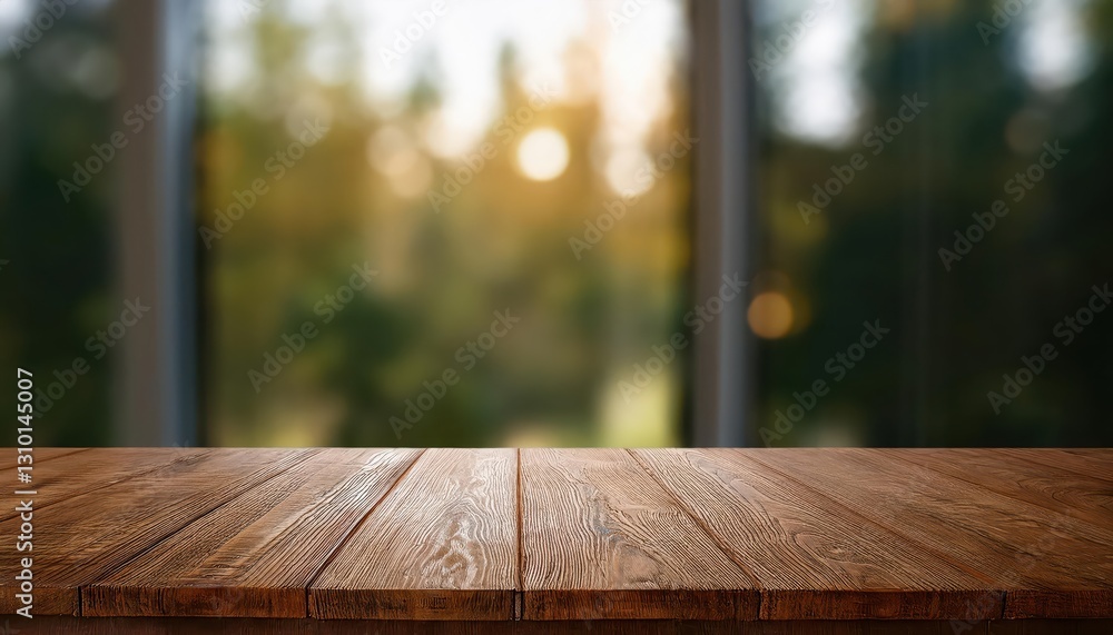 Aufkleber empty wooden table against a blurred boreal window backdrop a serene and minimalist vignette with na