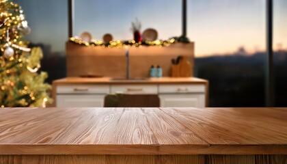 Empty Wooden Table with Blurred Decorative Drawer and Mockup Product Display, Exuding a Minimalist Ambience in an Industrial Loft Setting, with a Soft, Mysterious Atmosphere.