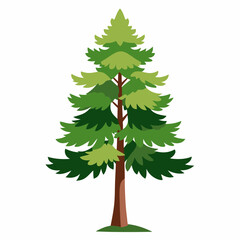 Vibrant green pine tree illustration with layered foliage and trunk