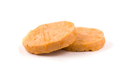 raw fish cutlets on white background