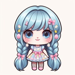 bonequinha fofa estilo chibi olhos azuis cabelo azul