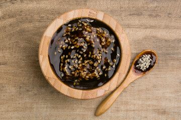  teriyaki sauce and sesame seeds