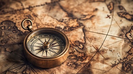 An antique compass sits on a centuries-old map, drawn by Henricus Hondius in 1630.