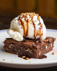 Brownie with vanilla ice cream