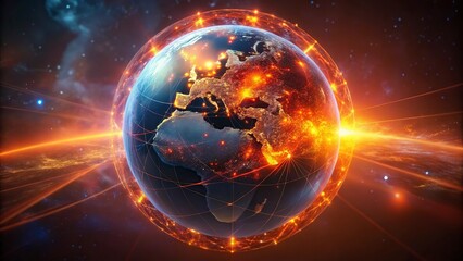 Fototapeta premium Digital world map and global network connections, representing the concept of international business .