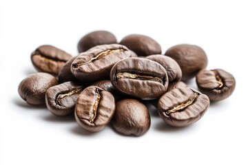 Naklejka premium Coffee beans displayed in a close-up view highlighting their rich brown color and texture for coffee enthusiasts and home brewers