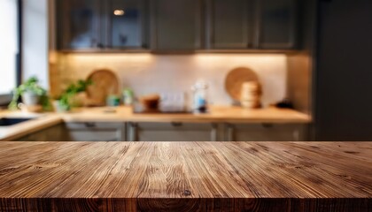 Antique Wooden Table Set Against a Mysterious Blurred Kitchen Backdrop, Emphasizing Minimalism and the Beauty in Simplicity.