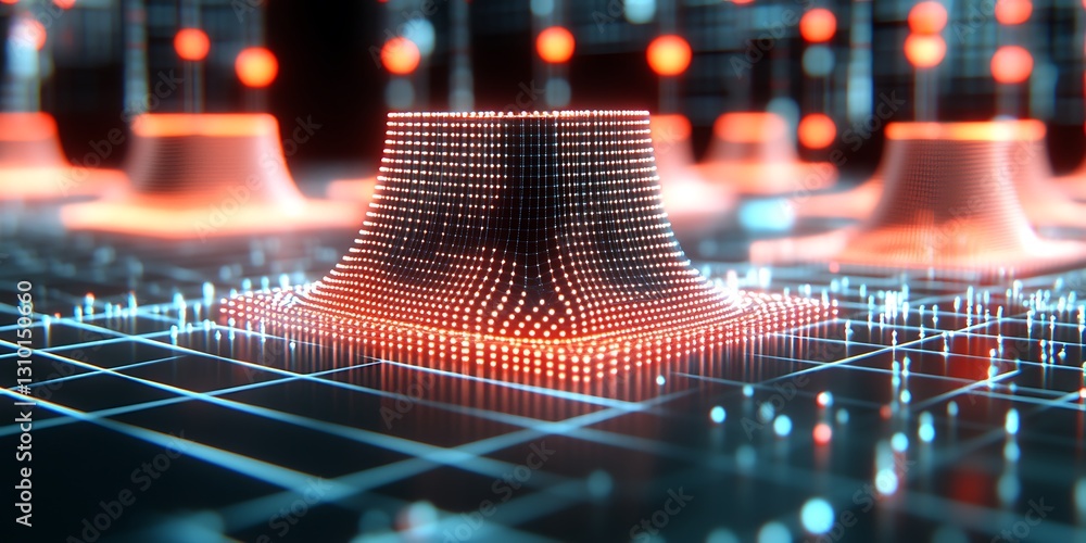 Poster futuristic circuit with red lights symbolizing a network system
