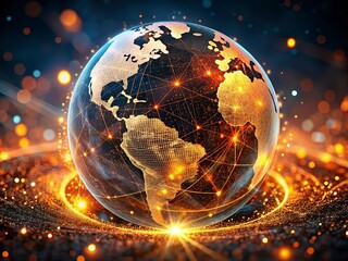 Digital world map and global network connections, representing the concept of international business .