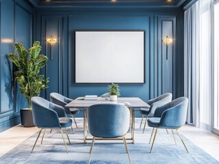 Modern meeting room in deep blue tones