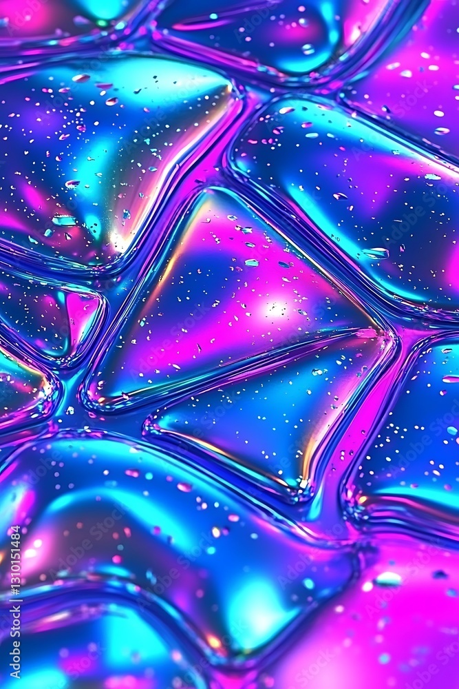 Poster iridescent structure with reflective droplets in vivid colors