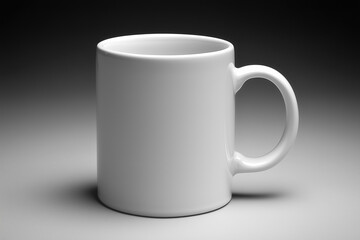 Simple white ceramic mug on a neutral gray background. Ideal for branding, coffee shop promotions, and product display mockups