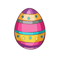Vector illustration of decorative Easter egg with bright blue, yellow, green and pink patterns. Zigzag lines, circle decorations and symmetrical elements.