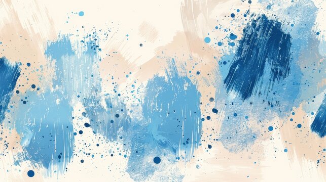 Bold blue strokes and splatters create a dynamic background, showcasing creativity and artistic skills in a bright, contemporary work environment.