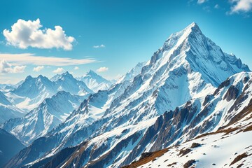 Obraz premium mountains covered in snow and clouds with a blue sky